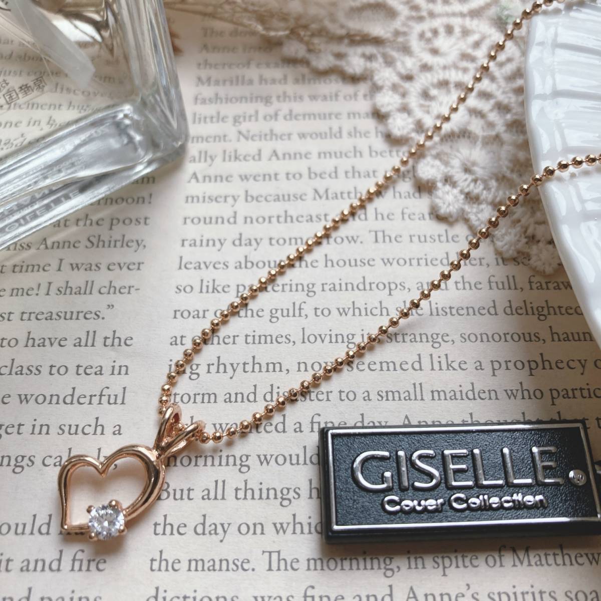 ピンクゴールドネックレス ハート ストーン ボールチェーン 未使用品☆Vintage jewelry accessories A0667拍卖