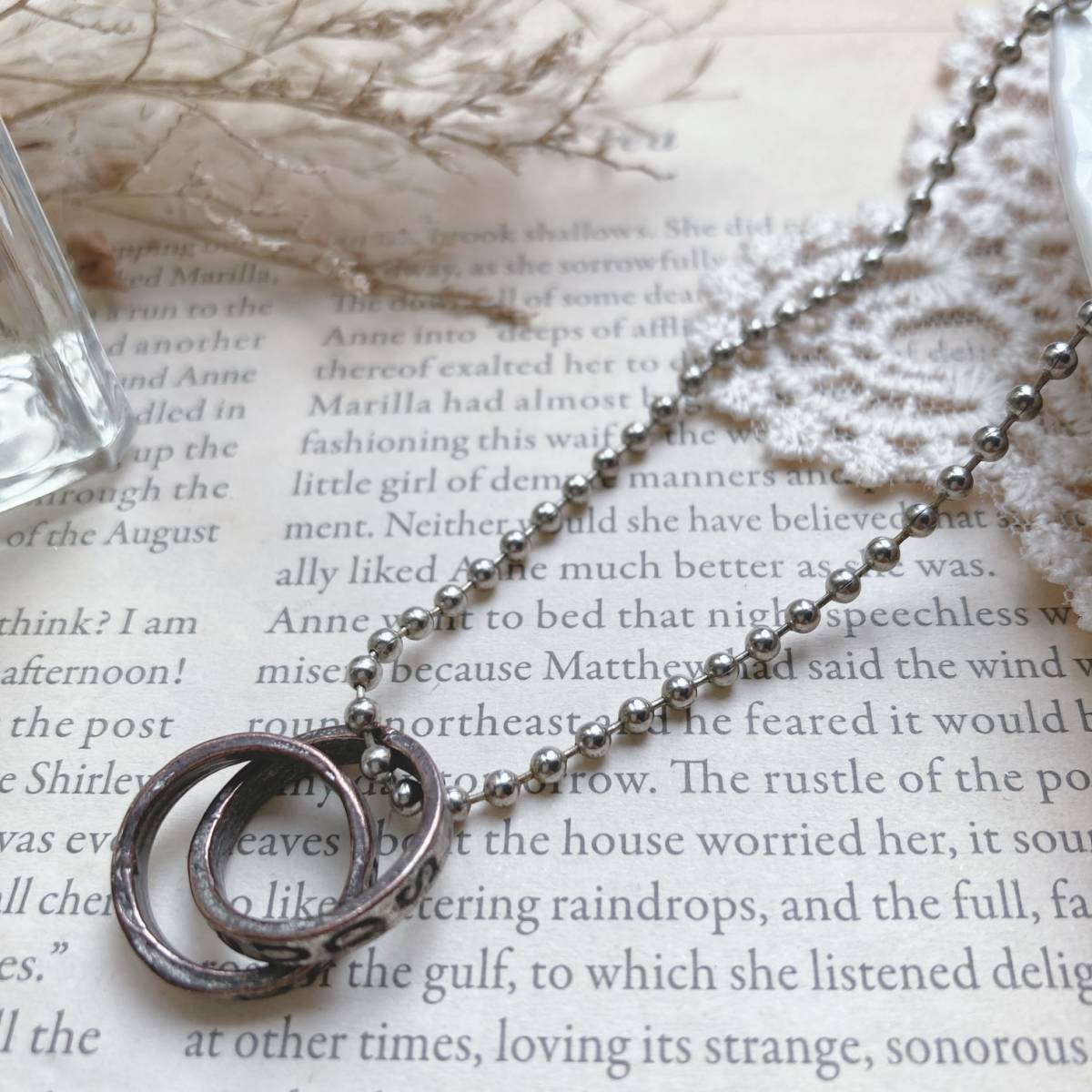 ヴィンテージネックレス シルバーカラー ボールチェーン リング ☆Vintage jewelry accessories A0695拍卖