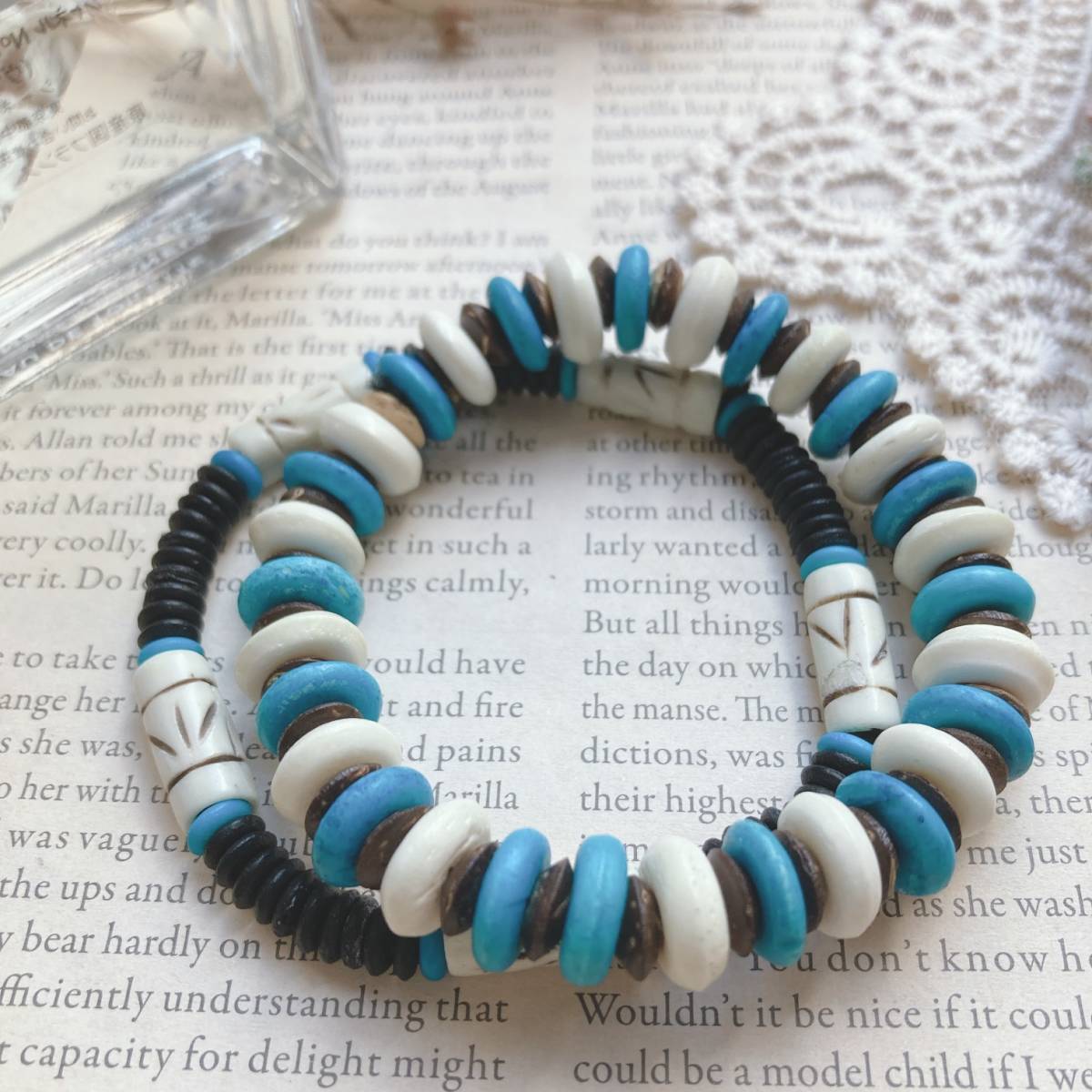 ヴィンテージサーファーブレスレット バングル 伸縮 2本セット 天然素材 美品☆Vintage jewelry accessories A0781拍卖