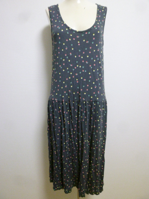 Syrup/フェリシモ♪グレーカラフルドット柄とろみ素材ワンピースL/水玉ロング♪68拍卖