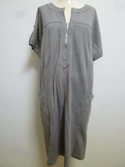 francaise♪淡グレーパープル系胸元ジップアップワンピースLL/大きいサイズ膝丈半袖♪68拍卖