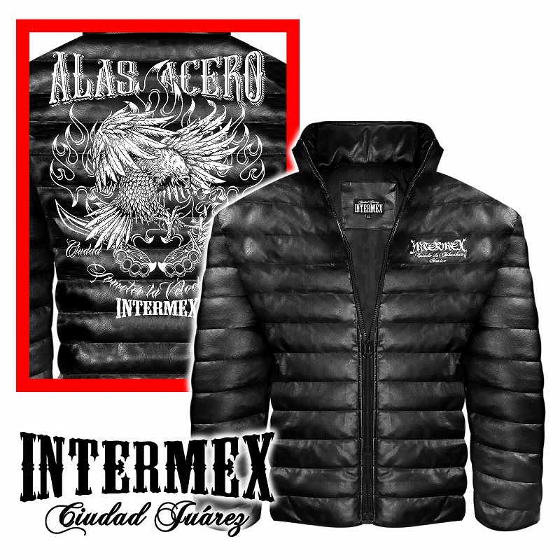 鷹柄 レザー調 中綿ジャケット INTERMEX ITM-084 メンズファッション オラオラ 防寒 上着 服 秋冬 ライダース バイカー ギャング チカーノ拍卖