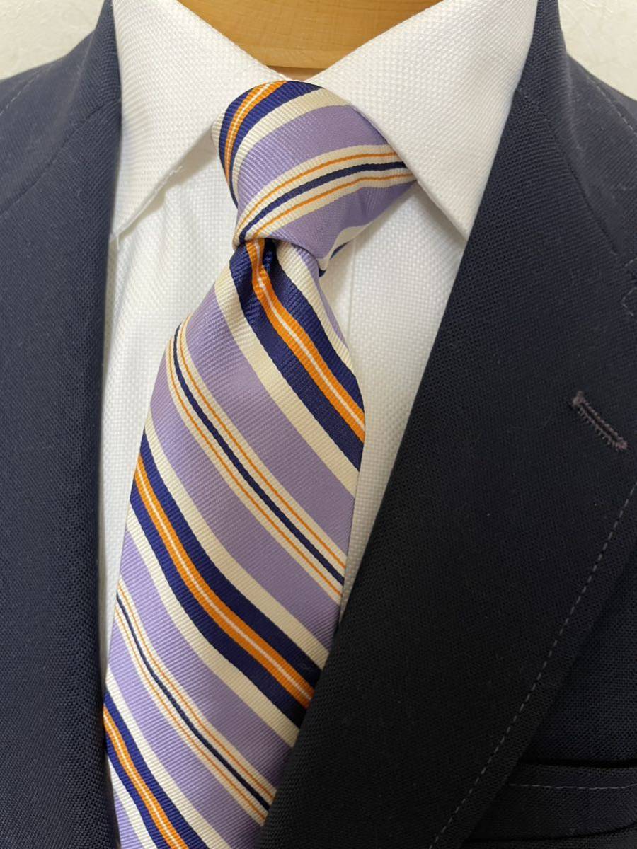【美品】ラルフローレン ストライプネクタイ パープル基調 爽やか 高級シルク 日本製 大剣約9cm拍卖