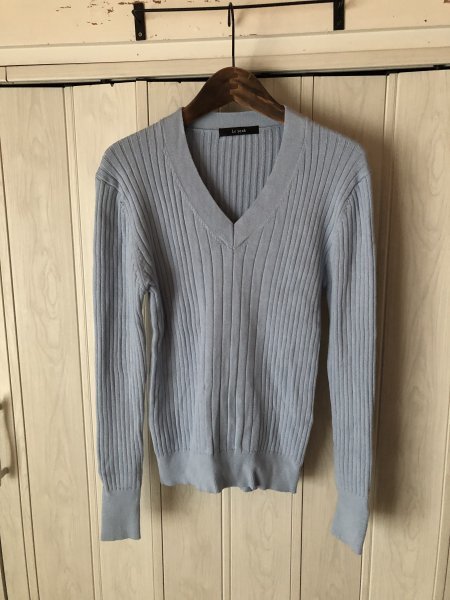 ◆Le souk/ルスーク/ライトブルーのVネックニット◆u拍卖