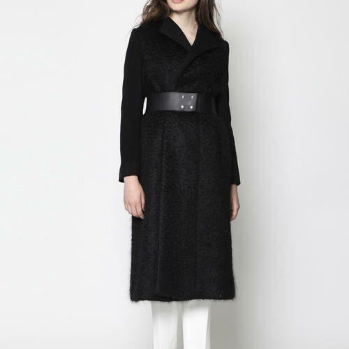 【美品】サイズ2*クリーニング済*シャギー切り替えベルト付きラップコート*ロングコート*LUSSOビアッジョブルー*ルッソ拍卖