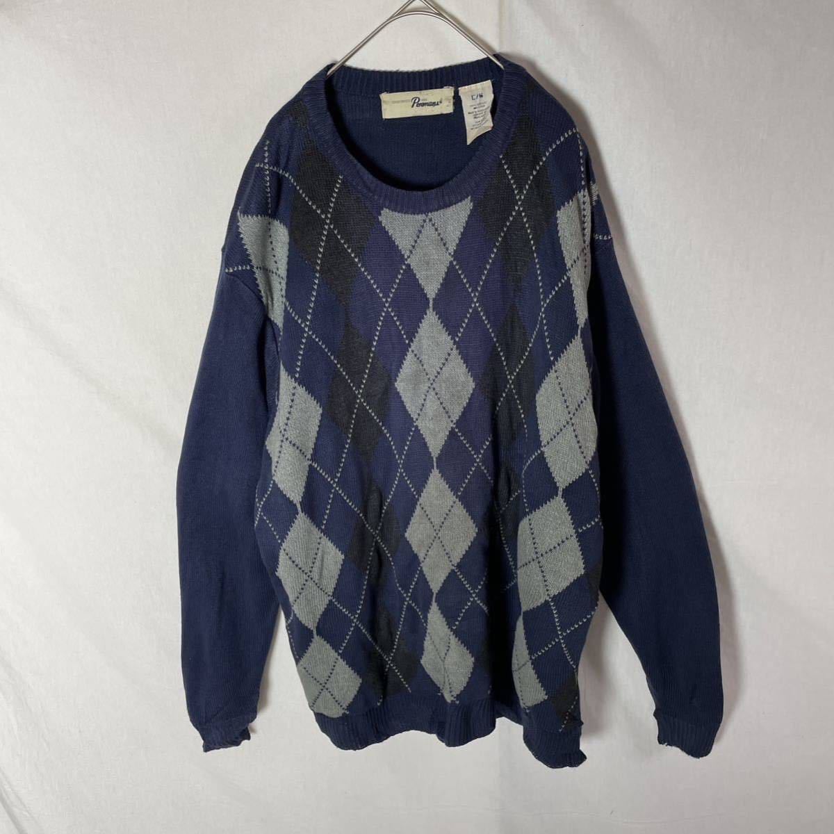 Penmans クルーネック ニットセーター 古着 Lサイズ ネイビー アーガイル ヴィンテージ拍卖