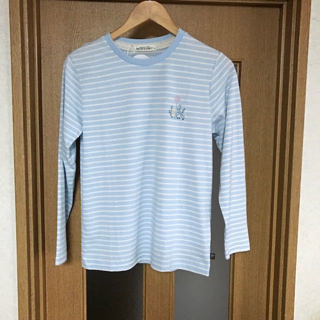 新品 タグ付き ピーターラビット Tシャツ 水色 長袖 Mサイズ ボーダー柄拍卖