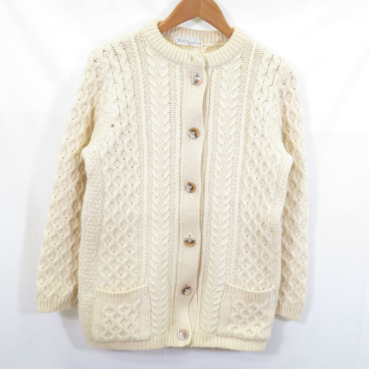 ヴィンテージ Holt Renfrew スコットランド製 アランニット フィッシャーマンセーター カーディガン/ユーロ 古着 1001拍卖