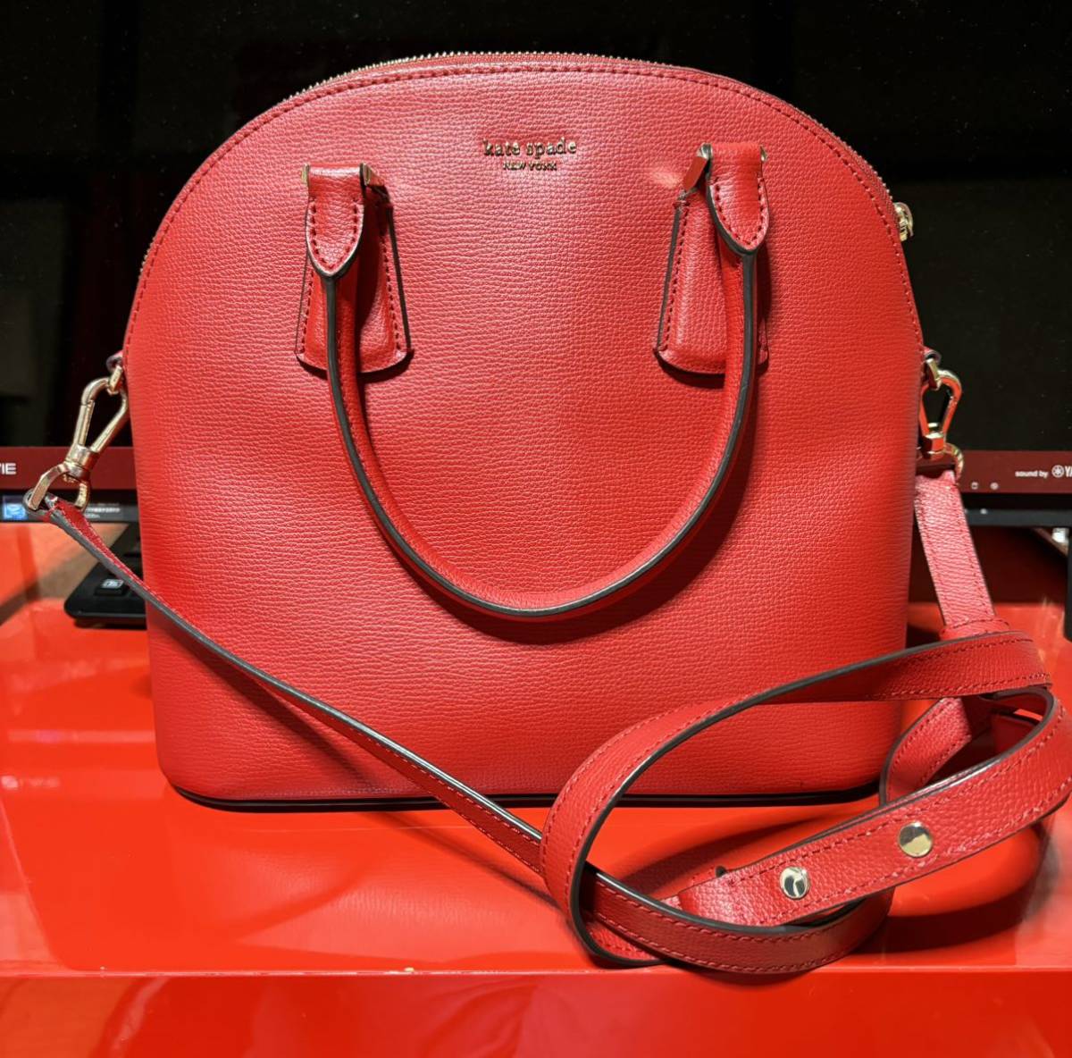 ケイトスペード kate spade new york シルビア ラージ ドーム サッチェル ショルダーバッグ レッド 赤 USED かばん bag 肩かけ拍卖