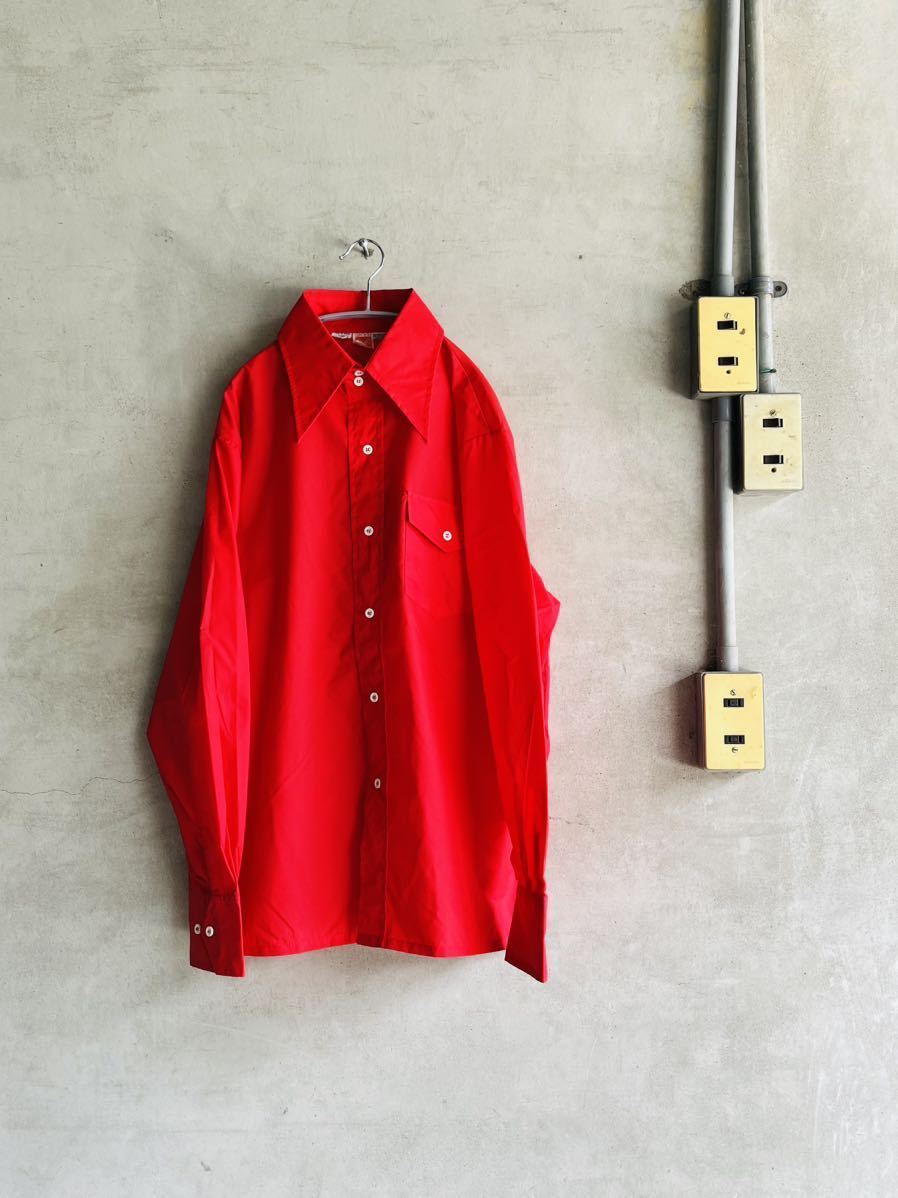 70s 70年代 80s 80年代 SKYR ナイロンシャツ レッド 赤 長袖 ビンテージ USA アメリカ 古着 コットン ポリレア ワーク KOREA 韓国 レア拍卖