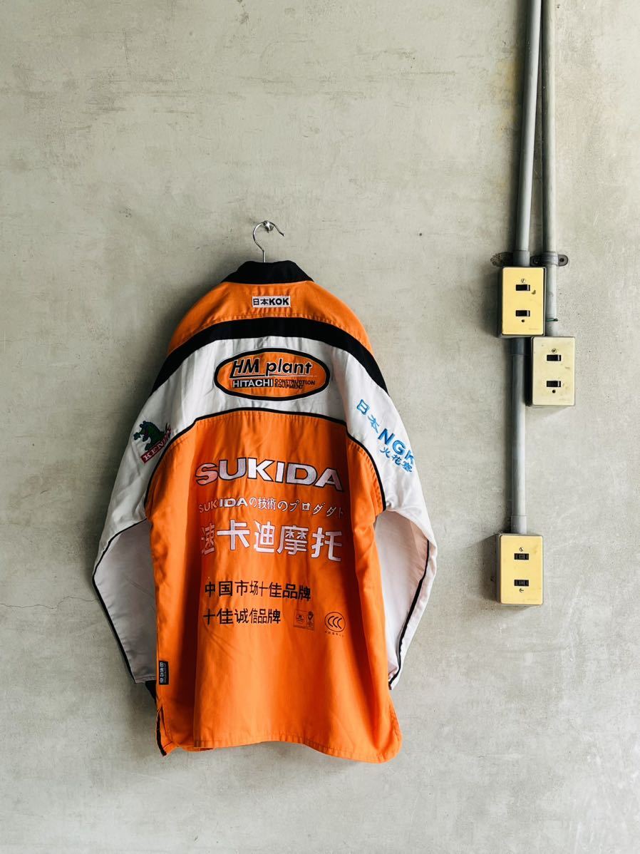 00s 2000年代 HMplant モーターサイクル バイク NGK 台湾 ボタンダウン BDピットシャツ レーシング 長袖USA仕入れ 古着 オレンジ y2k y3k拍卖