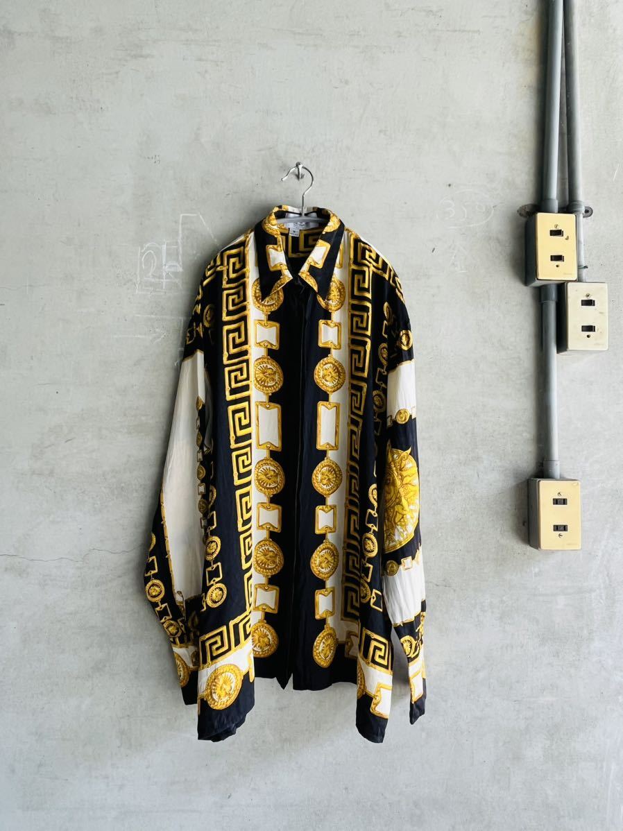 90s 90年代 SETA PER UOMO SILK&CASHMERE シルク アンド カシミア カシミヤ チェーン スカーフ ゴールド 総柄シャツ 長袖 古着拍卖