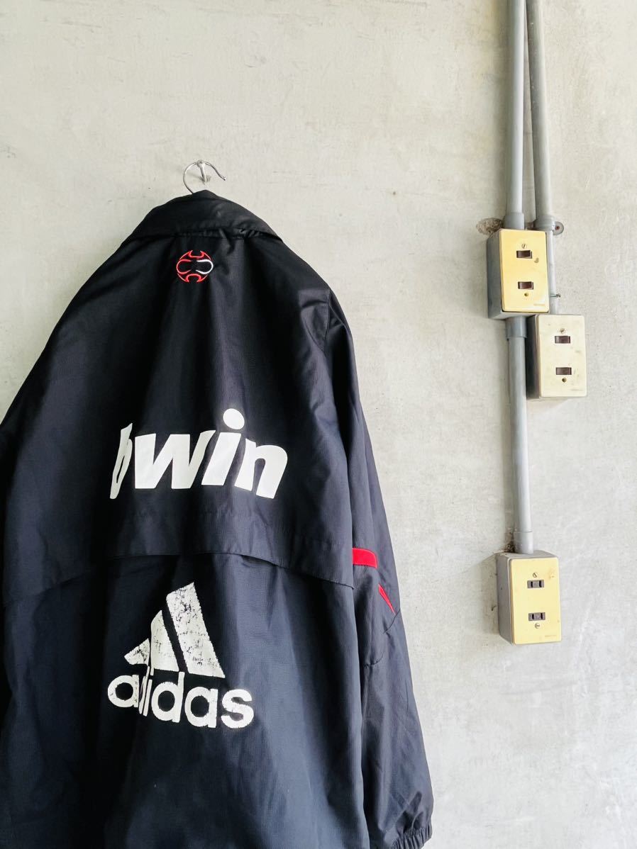 00s 2000年代 adidas アディダス ACミラン bwin トラックジャケット ナイロンジャージ パーカ フード トレフォイル 3ストライプ タグ 古着拍卖
