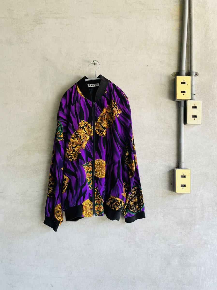 80s 80年代 90s 90年代 teddiチェーン スカーフ ゼブラ アニマル ブルゾン ゴールド 金 総柄 USA アメリカ 古着 ビンテージ y2k y3k拍卖