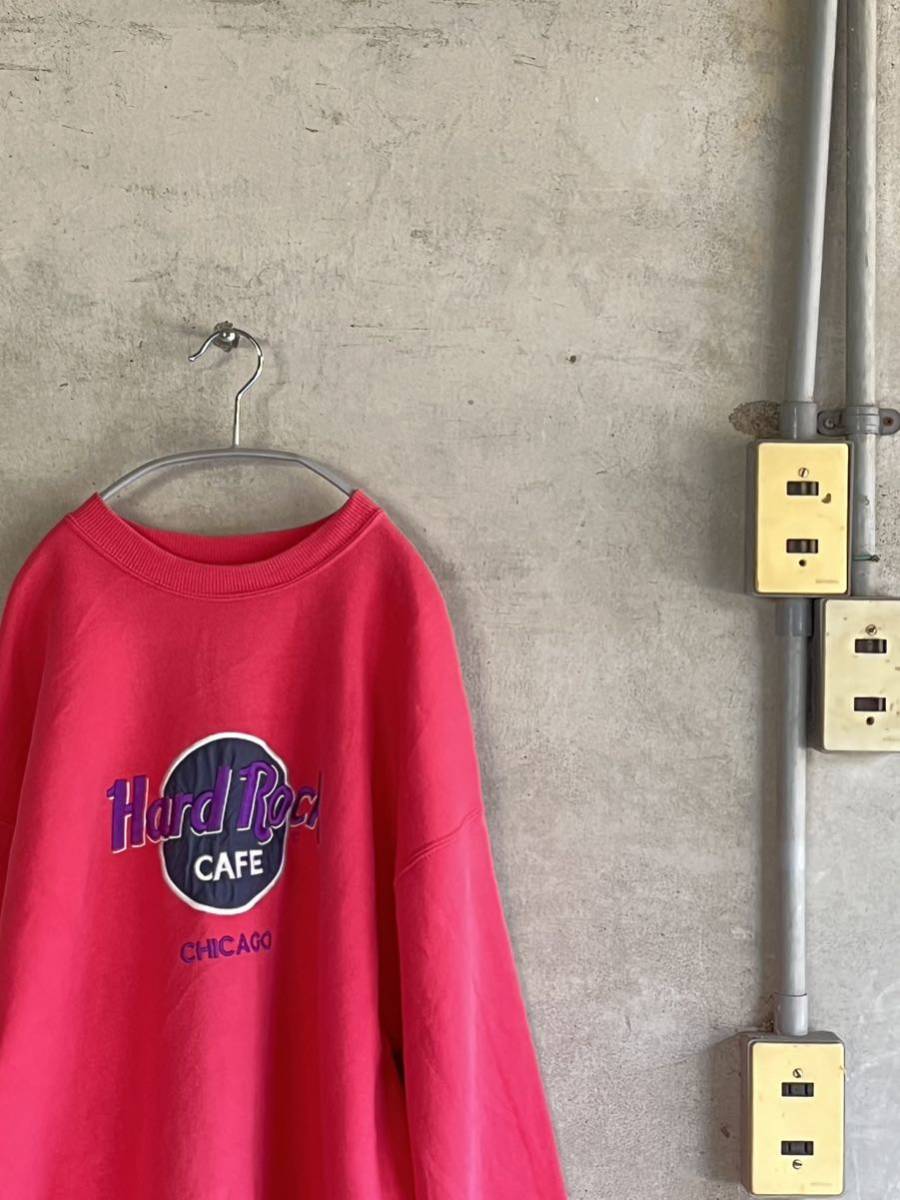 90s 90年代 レアカラー ハードロックカフェ シカゴ HARD ROCK CAFE CHICAGO スウェット ピンク トレーナー ビンテージ USAアメリカ 古着拍卖
