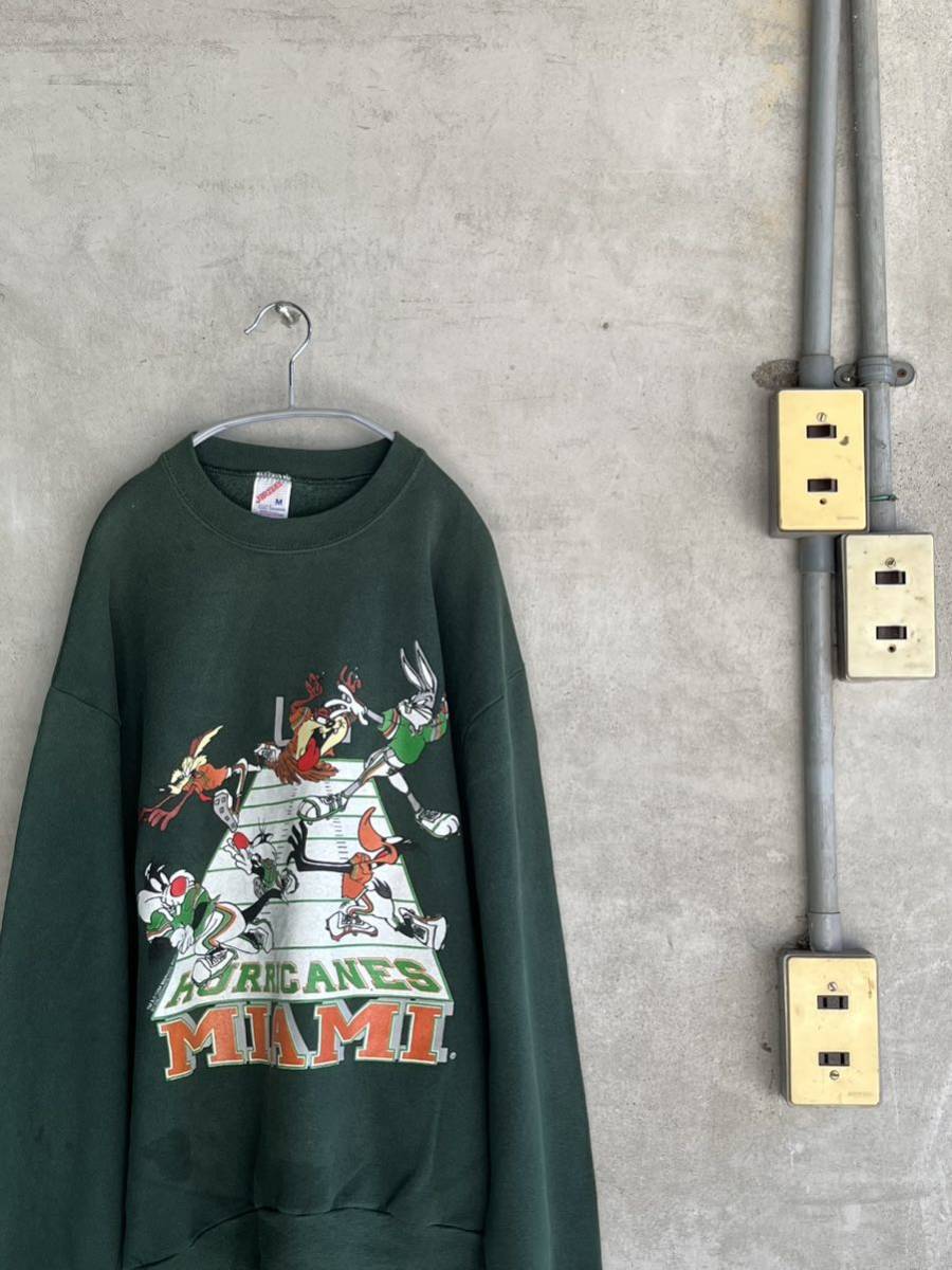 90s 90年代 JERZEES ジャージーズ ワーナー ロードランナー ルーニー ダフィー カレッジ スウェット トレーナー ビンテージ USA 古着 緑拍卖