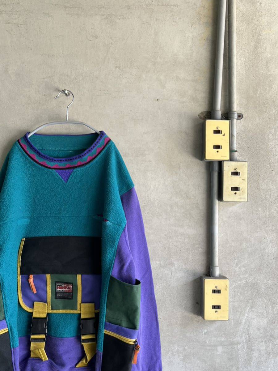 80s 80年代 90s 90年代 フリース 長袖 トレーナーNANKAI 南海部品 モーターサイクル バイク クレイジー パターン スウェット 日本 ジャパン拍卖