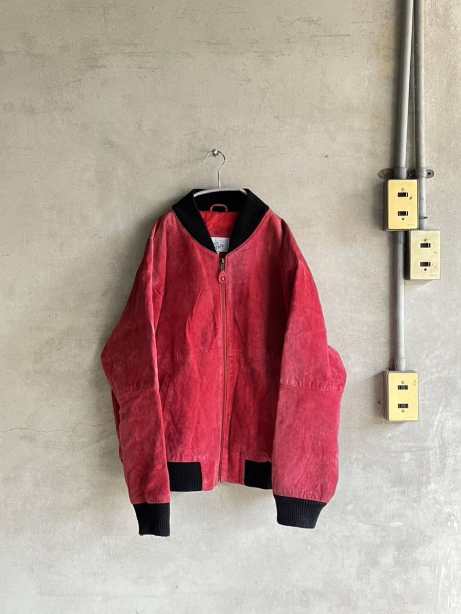 90s 90年代 UERY TRENDY スウェード スエード ブルゾン レッド 黒 2トーン ビンテージ USA 古着 トレンディー ヴィンテージ ジャケット拍卖