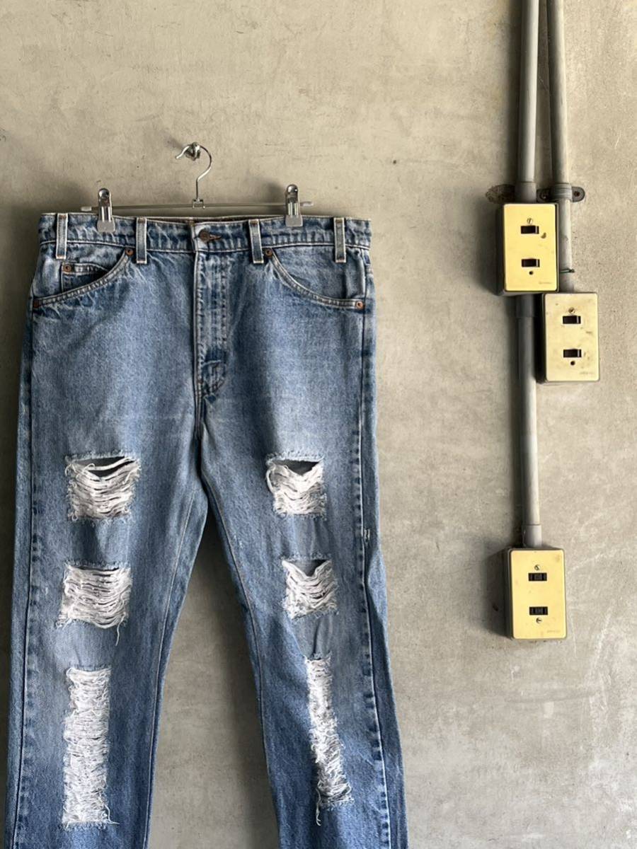 90s 90年代 95年 リーバイス levis 20505 0217 505 オレンジタブ クラッシュ ダメージ ボロ デニム パンツ ジーンズ USA 古着 w34 ビンテー拍卖