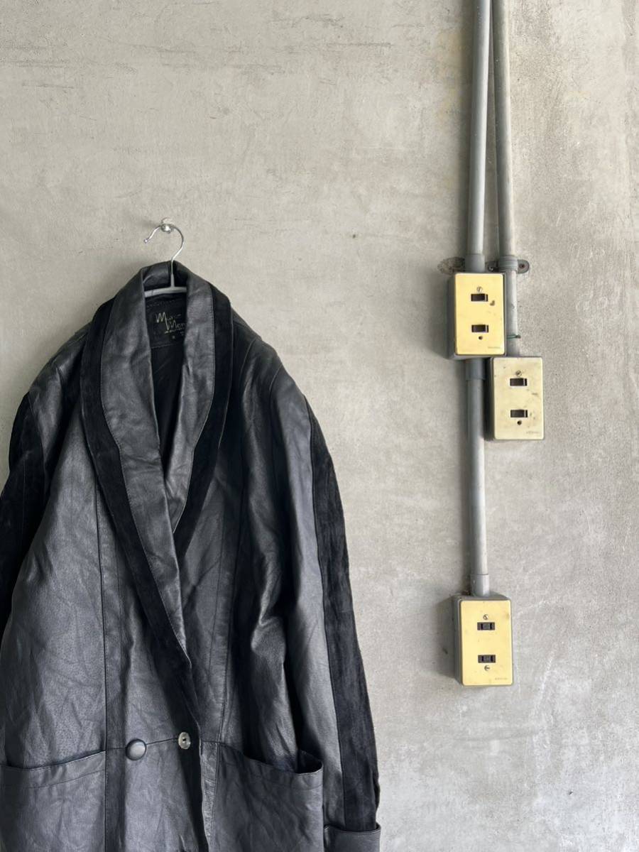 80s 80年代 90s 90年代 Marco Morani レザーコート ロング イタリア ブランド 黒 ブラック y2k y3k スウェード 古着 ビンテージ 本革 レア拍卖