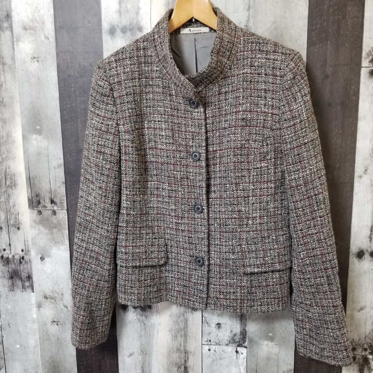 Aquascutum アクアスキュータム ジャケット サイズ7 ツイード シルク混 レディース拍卖