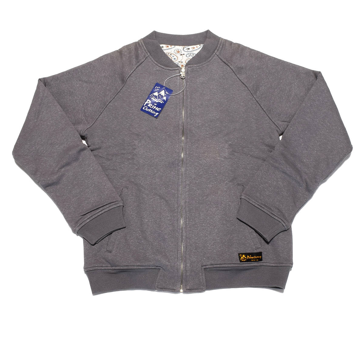 未使用品 PRIME Clothing ペイズリー柄 サーマル裏地 ヘンプ混 リバーシブル ジップアップ ラグラン スウェット M拍卖