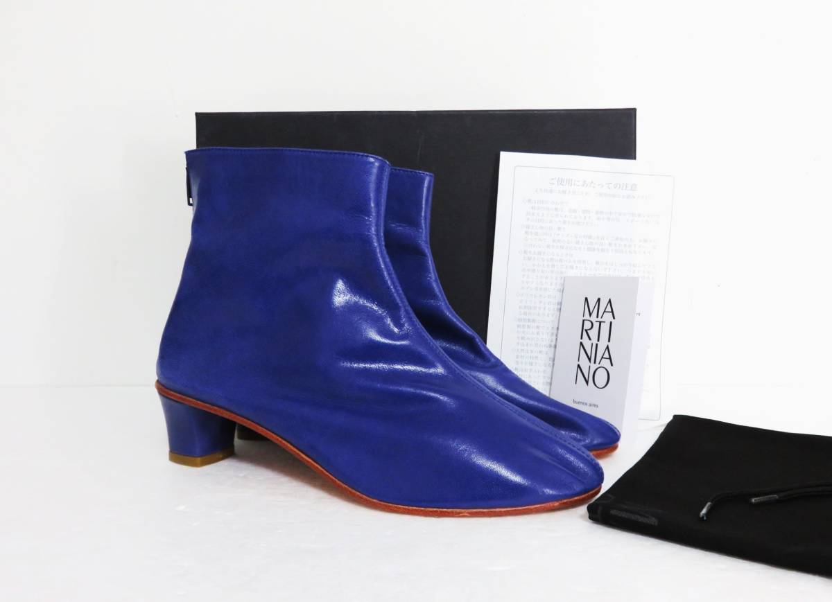 送料無料 定価8.3万 新品 MARTINIANO HIGH LEONE 38 パープル マルティニアーノ バックジップ チャンキーヒール ショート レザー ブーツ拍卖