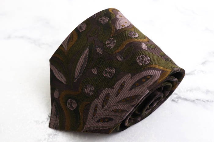 ユキコハナイ ブランドネクタイ 総柄 花柄 リーフ柄 シルク 日本製 メンズ ブラウン YUKIKO HANAI拍卖