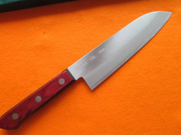 切れ味抜群「兼景」青紙 S鋼割込三徳包丁拍卖