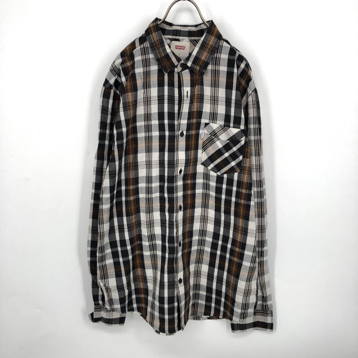 難あり M Levi's リーバイス ボタンダウンシャツ チェック 白黒 長袖 リユース ultramto sh0339拍卖