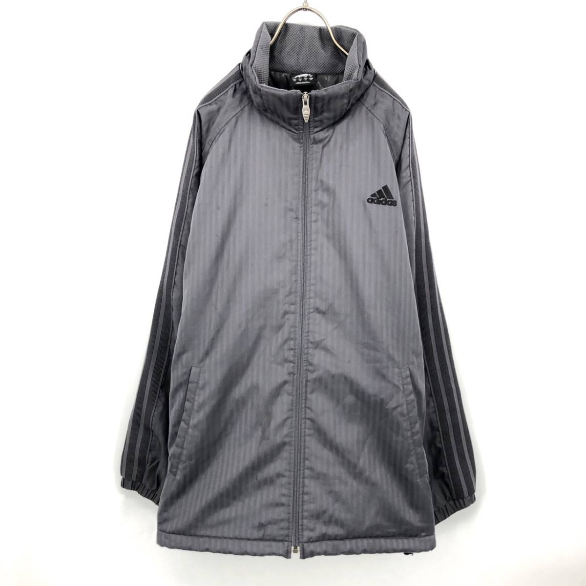 M adidas アディダス ナイロンジャケット グレー系 刺繍ロゴ フード欠品 アウター ou0140拍卖