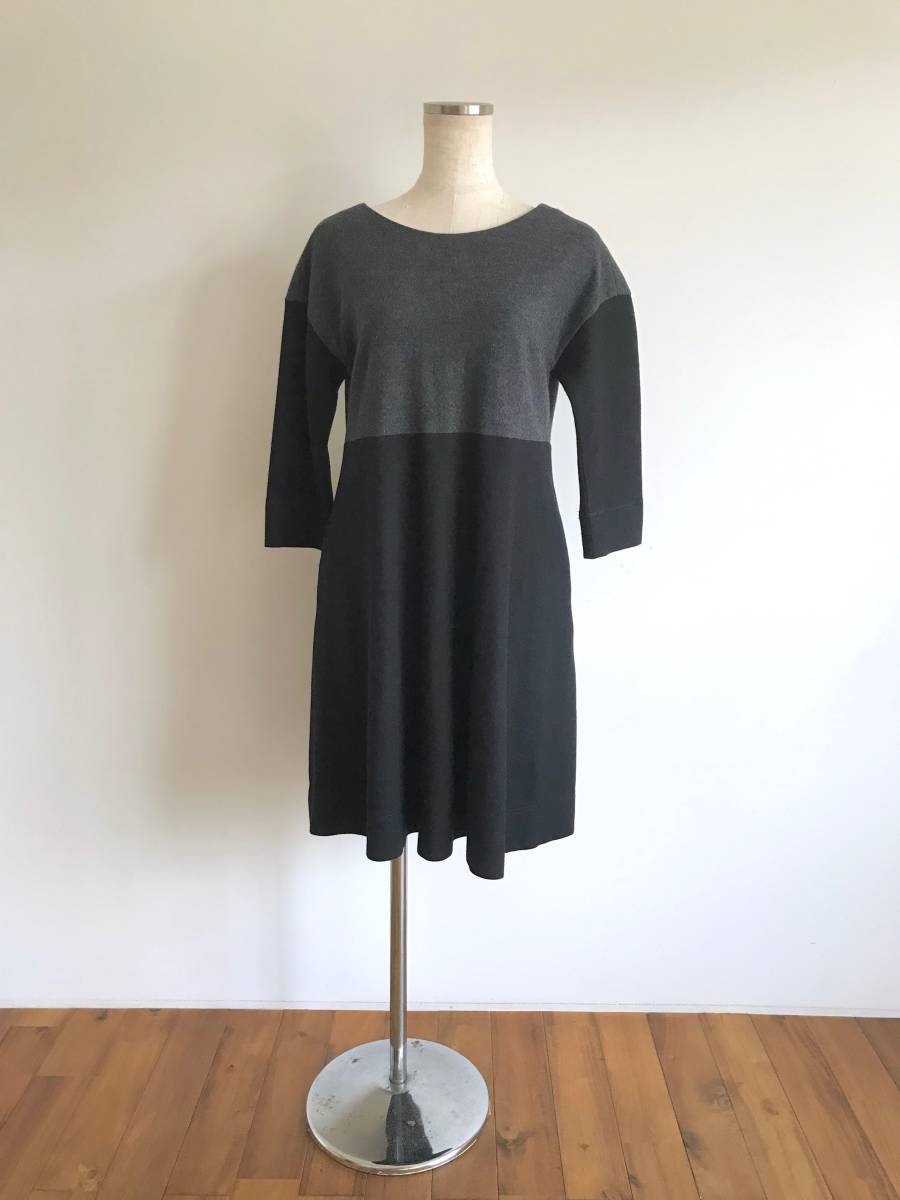 マカフィー/MACPHEE/トゥモローランド/ワンピース/7分袖/ブラック×ダークグレー/38/M/ウール/日本製/良品美品拍卖