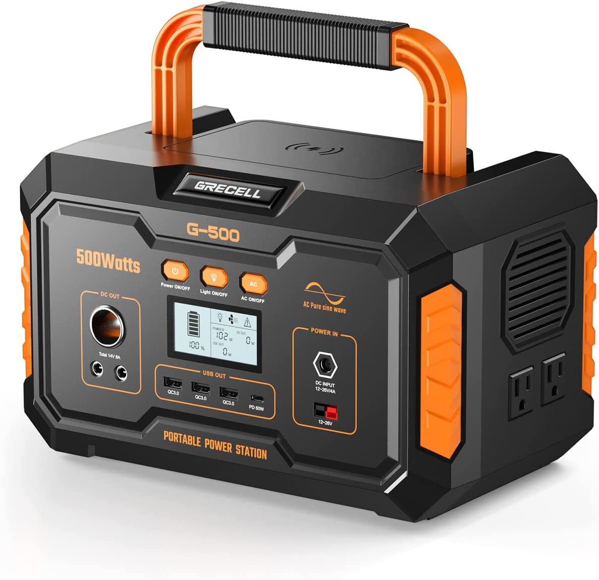 【新品】GRECELL ポータブル電源 G-500 140400mAh/519wh ワイヤレス充電搭載 10台同時充電 停電対策 PSE認証済み拍卖