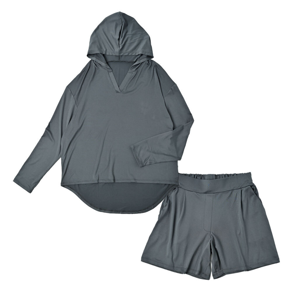 ☆ チャコール ☆ L-LL ☆ ラッシュガード ショートパンツ セットアップ ラッシュガード レディース 上下セット 長袖 おしゃれ拍卖