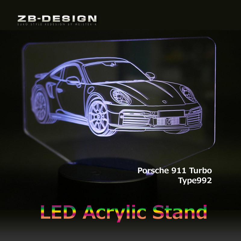 「クルマ好きにおすすめ!」七色に光り輝くLEDアクリルスタンド ポルシェ 911ターボ Type-992拍卖