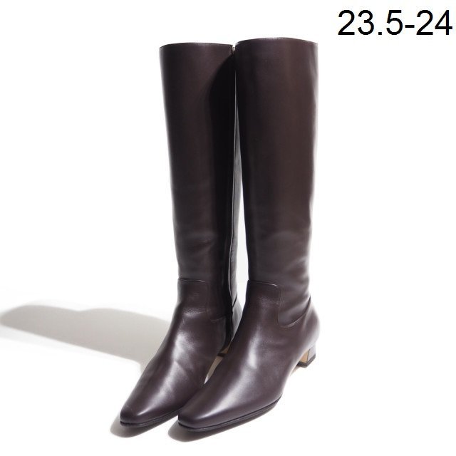 K2525P ▼MANOLO BLAHNIK マノロブラニク▼ サイドジップ レザー ロングブーツ ブラウン 37.5/23.5~24cm レザーブーツ 秋冬 rb mks拍卖