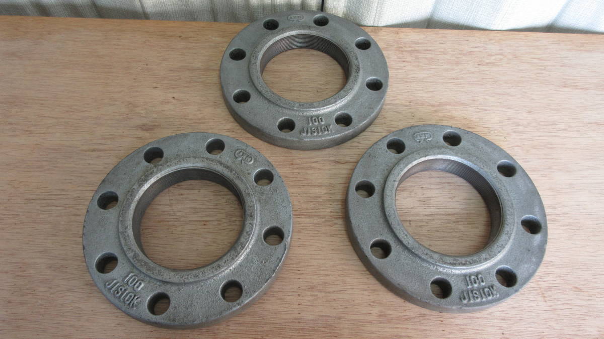 現品限り未使用品在庫処分 白鉄ネジ込みフランジ 10K×100A 3枚組拍卖