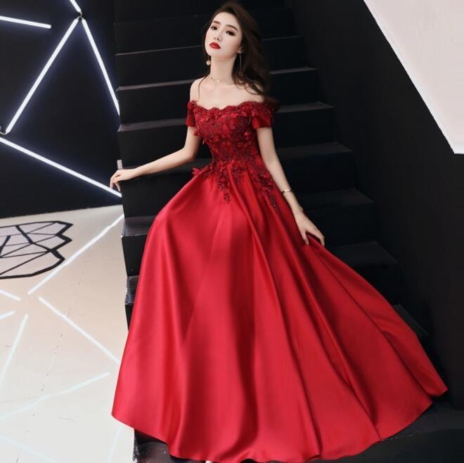 HSM684★カラードレス ロングドレス パーティードレス 発表会 カラードレス ウエディングドレス パーティードレス 演奏会 赤 花嫁拍卖