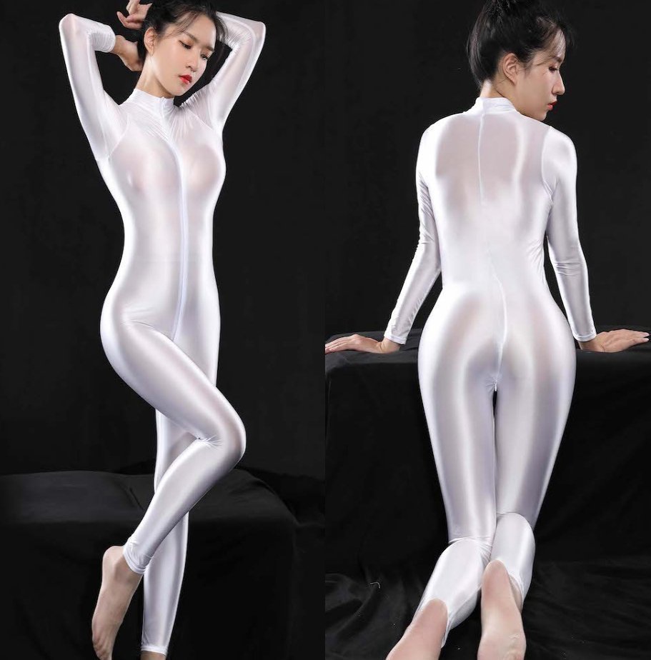 L068★2WAYファスナー 最新作 超セクシー 悩殺 光沢 長袖 全身タイツ ボディストッキング ジャンプスーツ レースクイーン【Lサイズ】拍卖