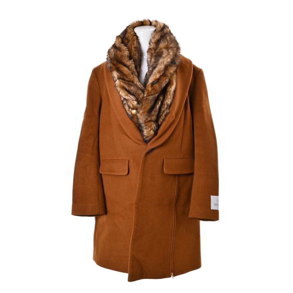 The Dress & Co. エコファー付き カシミヤ混 チェスターコート 38 ブラウン ドレス&コー KL4BKLCB16拍卖