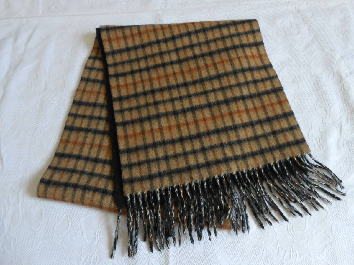 マフラー ベージュチェックxブラックのリバーシブル 拍卖