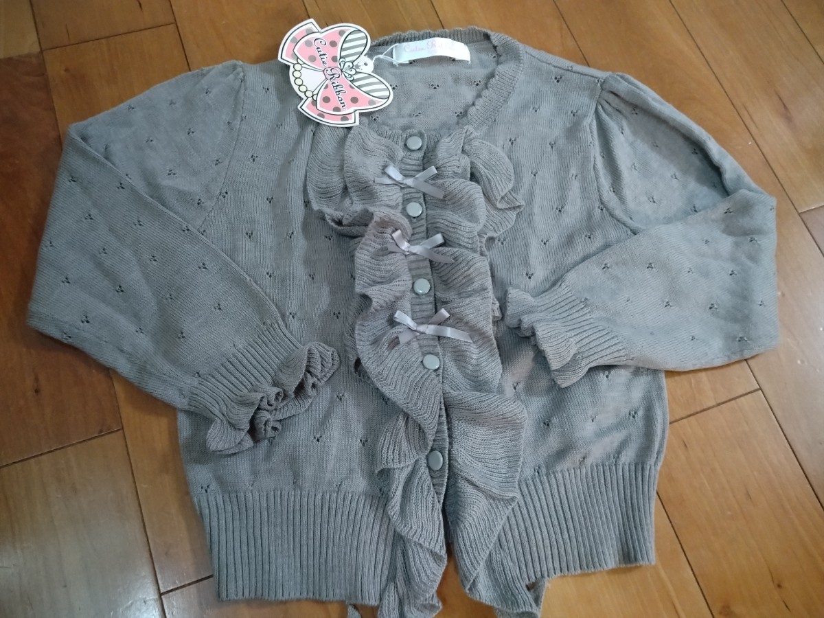 新品・タグ付き■ Cutie Ribbon (キャット ) フリル&リボン 透かし編み カーディガン 120 ■フォーマル 拍卖