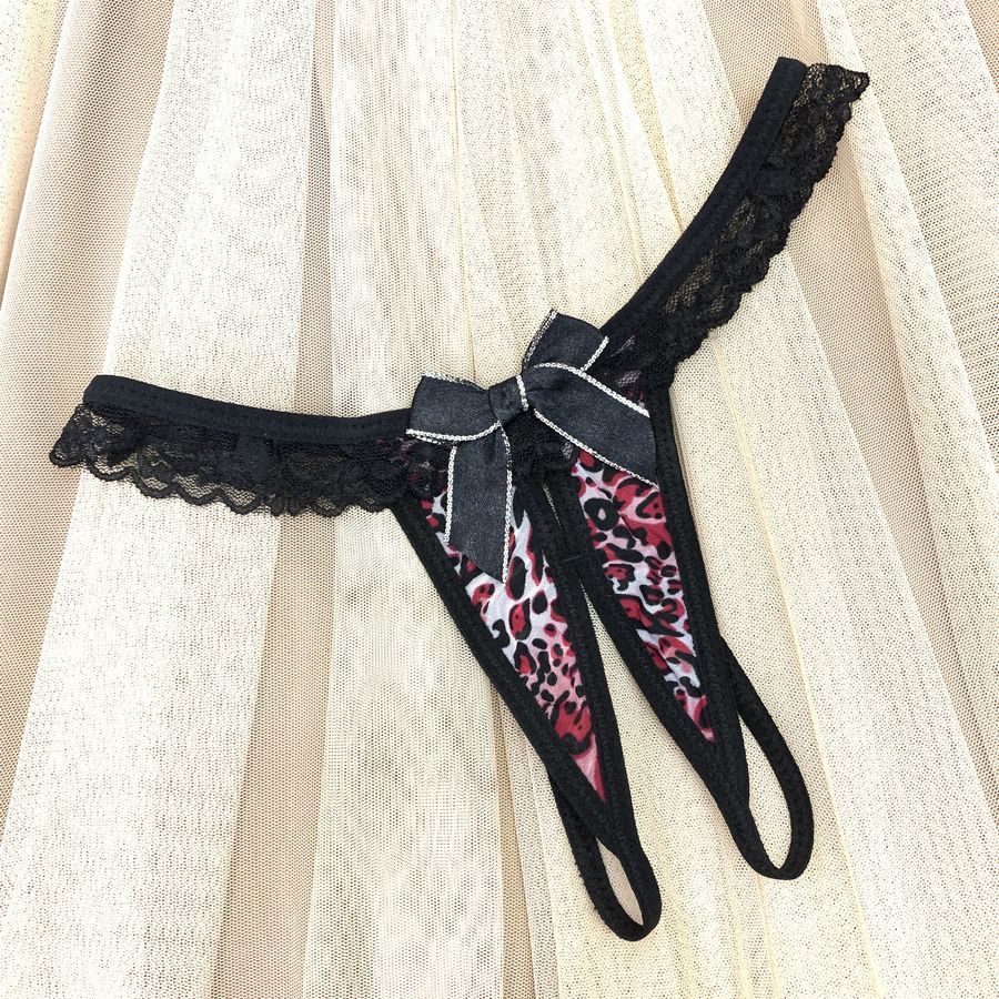 新品 未使用 送料無料ls3911赤色ヒョウ柄 Tバックフロントオープンクロッチ当て布なし 穴あきセクシーTバックショーツ レオパード アダルト拍卖