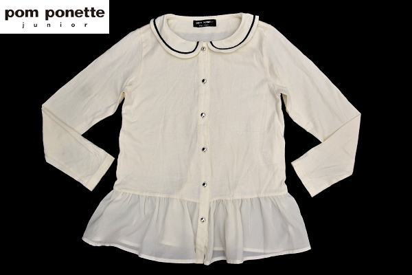 S5683★送料無料★美品★pom ponette Lepremium ポンポネット★ホワイト 薄地 T-シャツ素材×シフォン フリル カーディガン M 150拍卖
