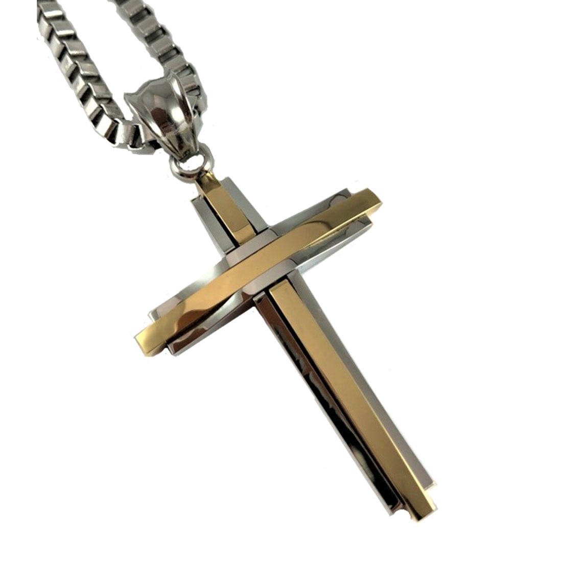 クロス 十字架 ネックレス メンズ 316L サージカルステンレス ペンダント ゴールデン 50cmボックスチェーン ギフトボックス入り拍卖