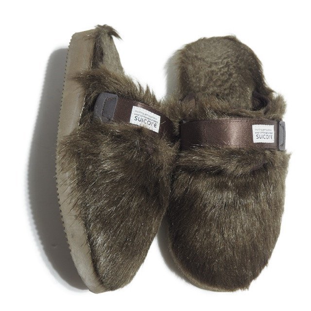 B9877R1 ▼SUICOKE スイコック ▼ ZAVO ファーサンダル ブラウン US6/24cm シューズ サボ サンダル ベルクロ フェイクファー 秋冬拍卖