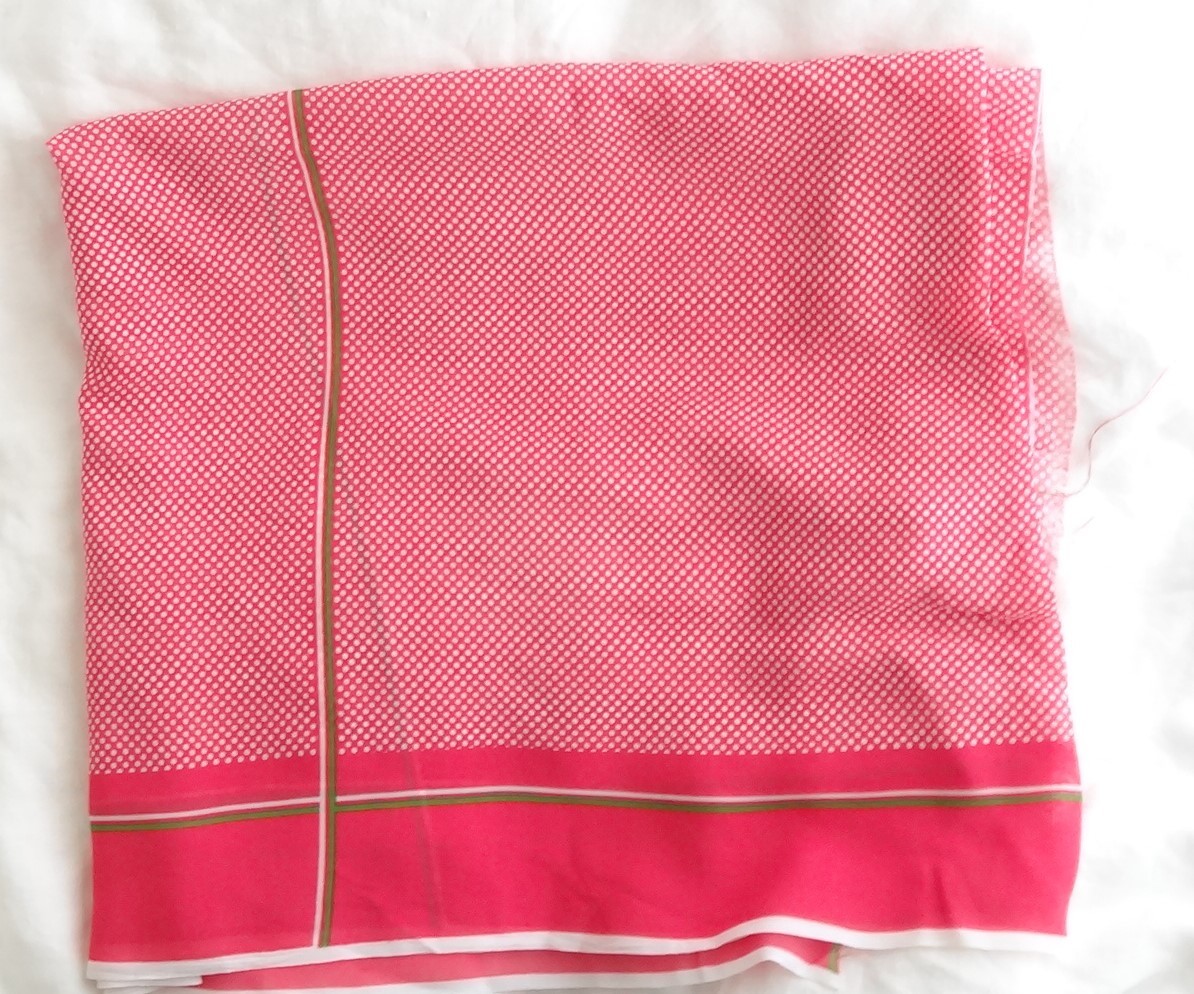 ピンク水玉xグリーンライン生地 3.8m 薄生地 シフォン生地 ハンドメイド 拍卖