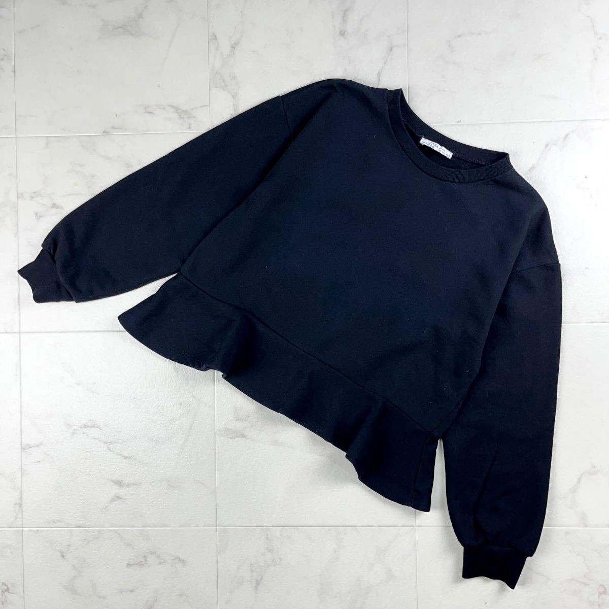 美品 ZARA WOMAN ザラ 裾フレア 長袖スウェットトレーナー トップス レディース 黒 ブラック サイズS*JC270拍卖