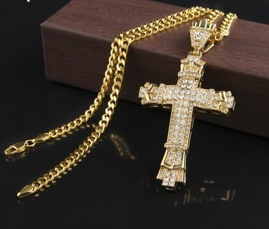 ⑧18kゴールドgp 十字架 ダイヤモンドczクロスペンダントネックレス 高級感・重厚・光沢 男女兼用 人気アイテム メンズ レディース拍卖