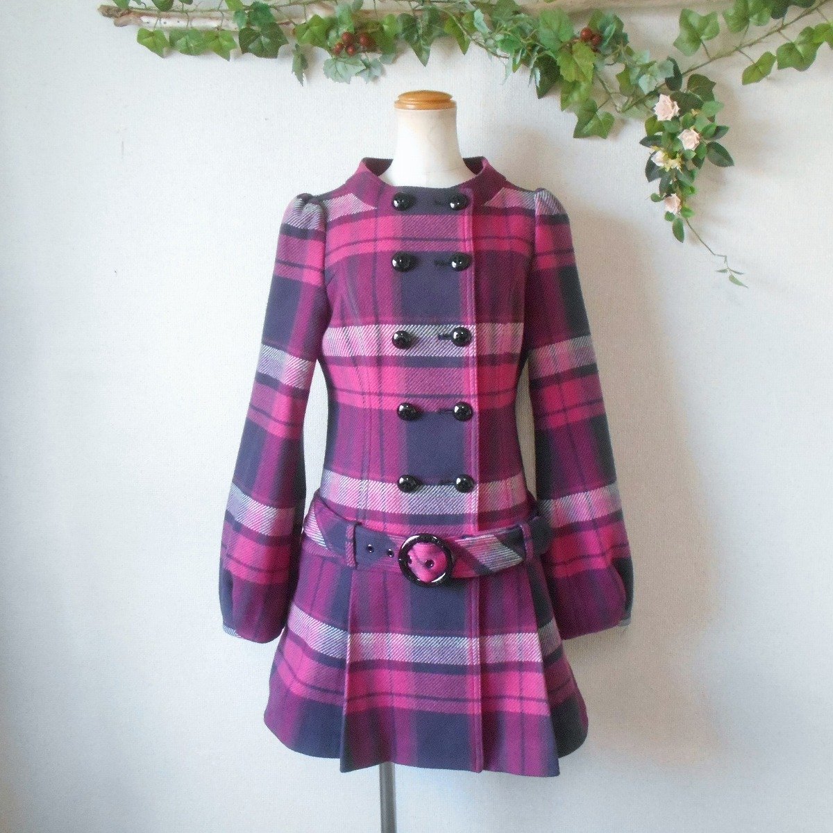 美品 バーバリー ブルーレーベル BURBERRY BLUE LABEL コート レディース 38 ベルト 付き プリーツコート 三陽商会拍卖